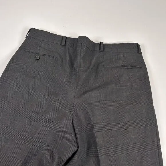 Jos A Bank 38R Suit 34x28 Pleated 100% Wool Brown Glen Plaid Two Button Vented